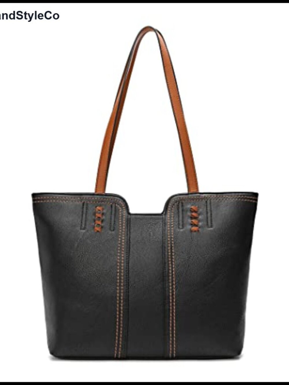 Vegan Leather Tote Bag Top Handle Satchel Purse Braided Detail Multi Pocket